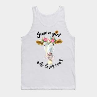 Just a girl who loves cows cute cow with hair wreath watercolor art Tank Top